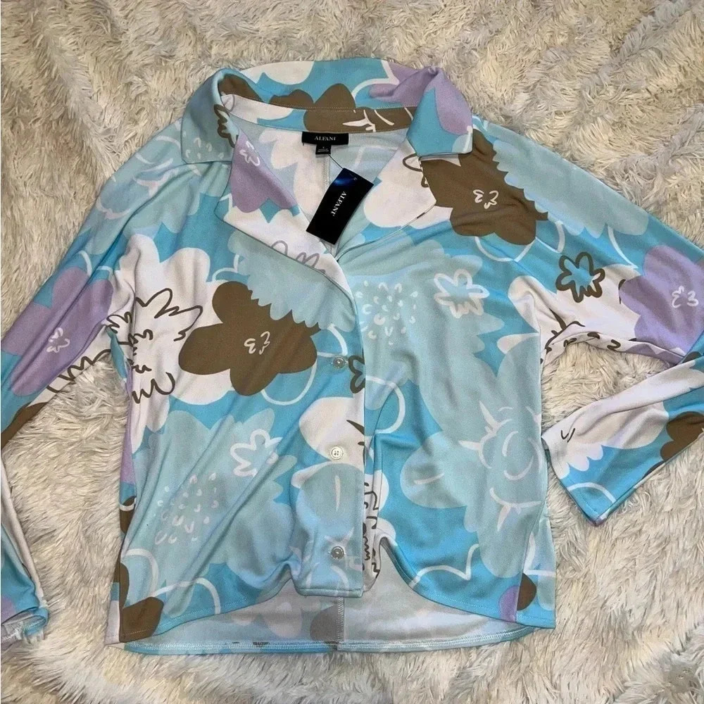 Nwt Alfani Floral Collared Button Up Size Small